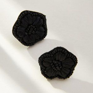 Anthropologie Raffia Flower Post Earrings - Black